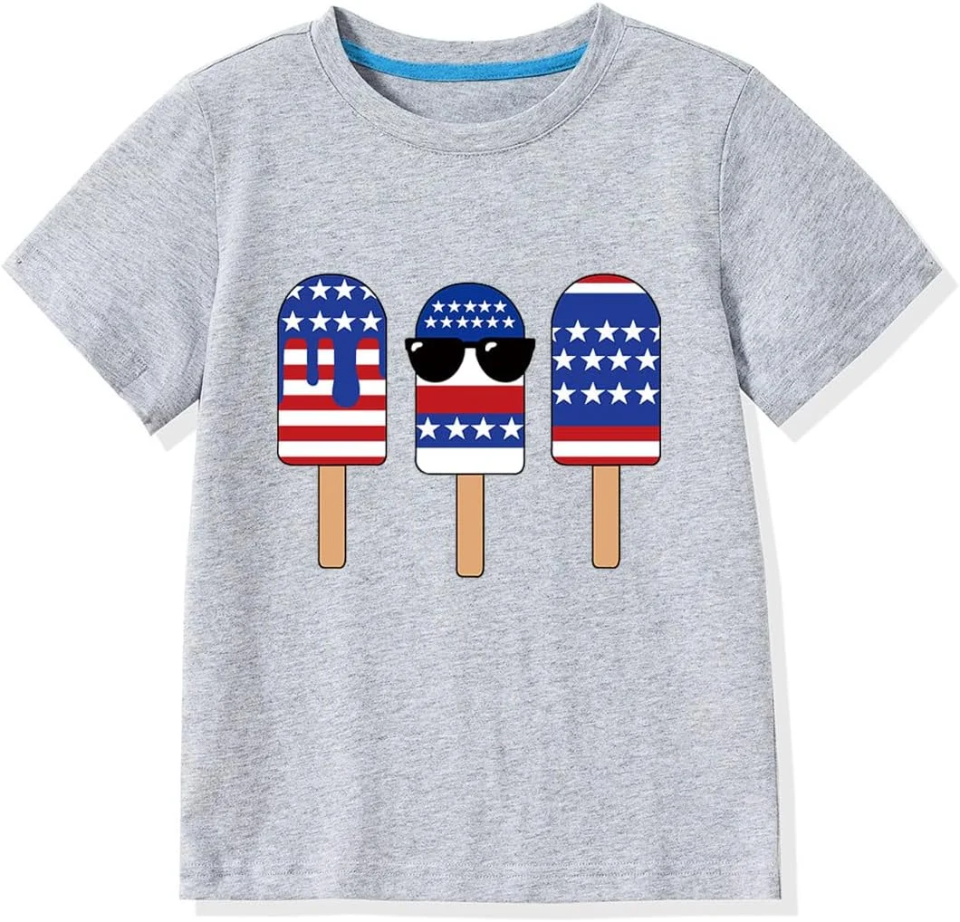 تی‌شرت بچگانه طرح پرچم آمریکا، مناسب پسران و دختران، آستین کوتاه، سایز 4 تا 12 سال