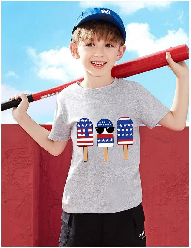 تی‌شرت بچگانه طرح پرچم آمریکا، مناسب پسران و دختران، آستین کوتاه، سایز 4 تا 12 سال
