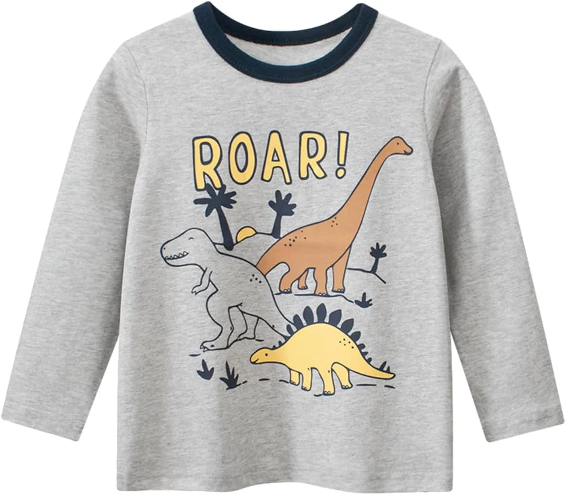 جی اف کیو لانگ: ست سه تایی تی شرت آستین بلند نخی پسرانه طرح دایناسور مناسب فصل پاییز