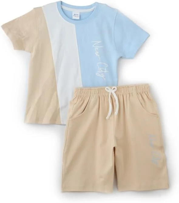 ست تی‌شرت آستین کوتاه و برمودا پسرانه