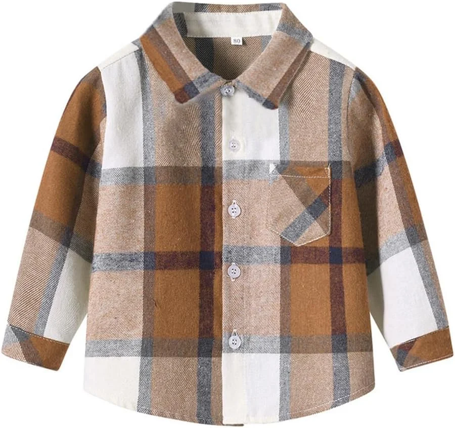 پیراهن دکمه دار پسرانه و دخترانه FYMNSI، پیراهن های آستین بلند چهارخانه فلانل برای کودکان نوپا، تی شرت و تاپ های کلاسیک غیر رسمی پاییزی