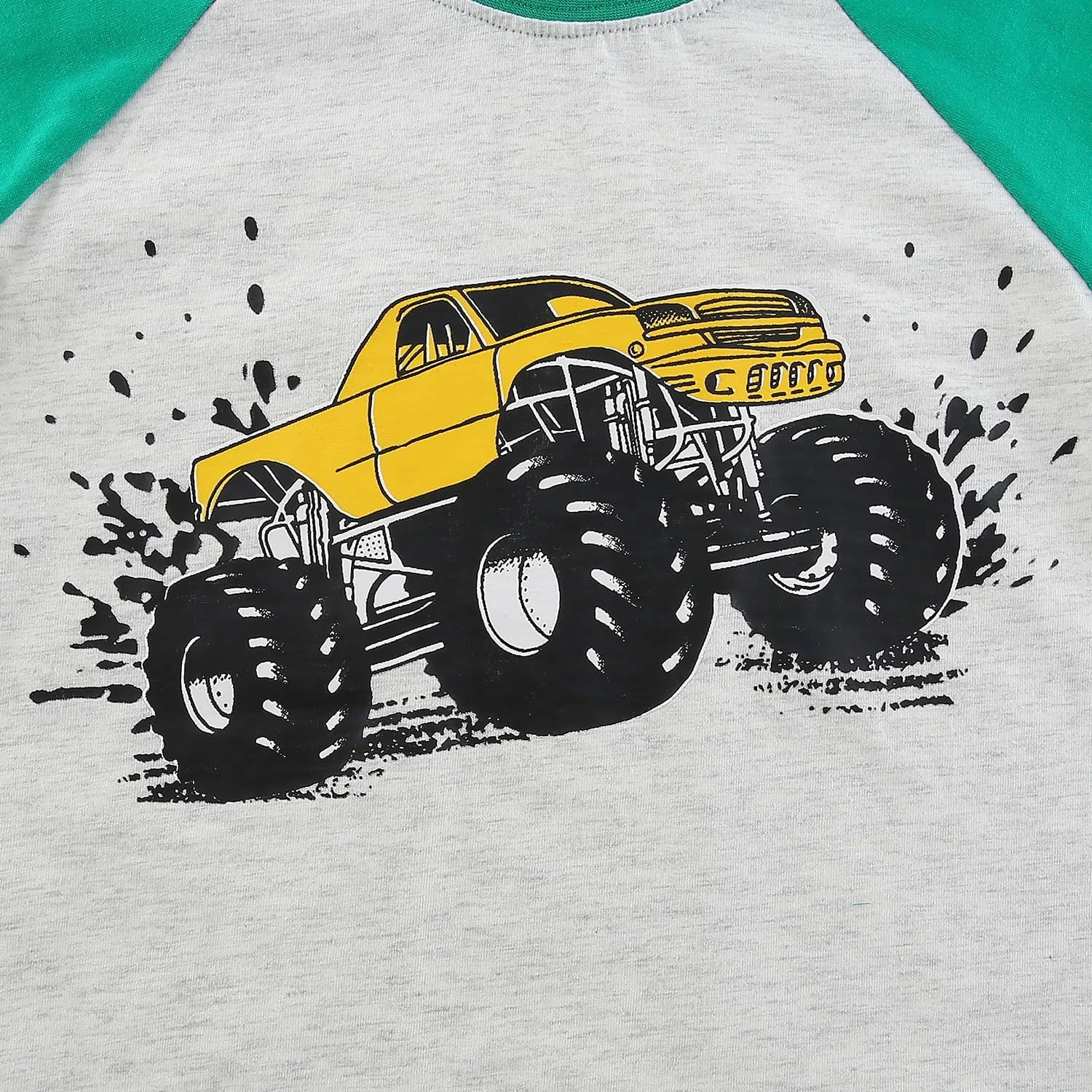 ست لباس راحتی پسرانه طرح کامیون هیولا، تی شرت آستین بلند و شلوار، لباس داخل خانه، لباس بازی، خاکستری/سبز، سایز 8