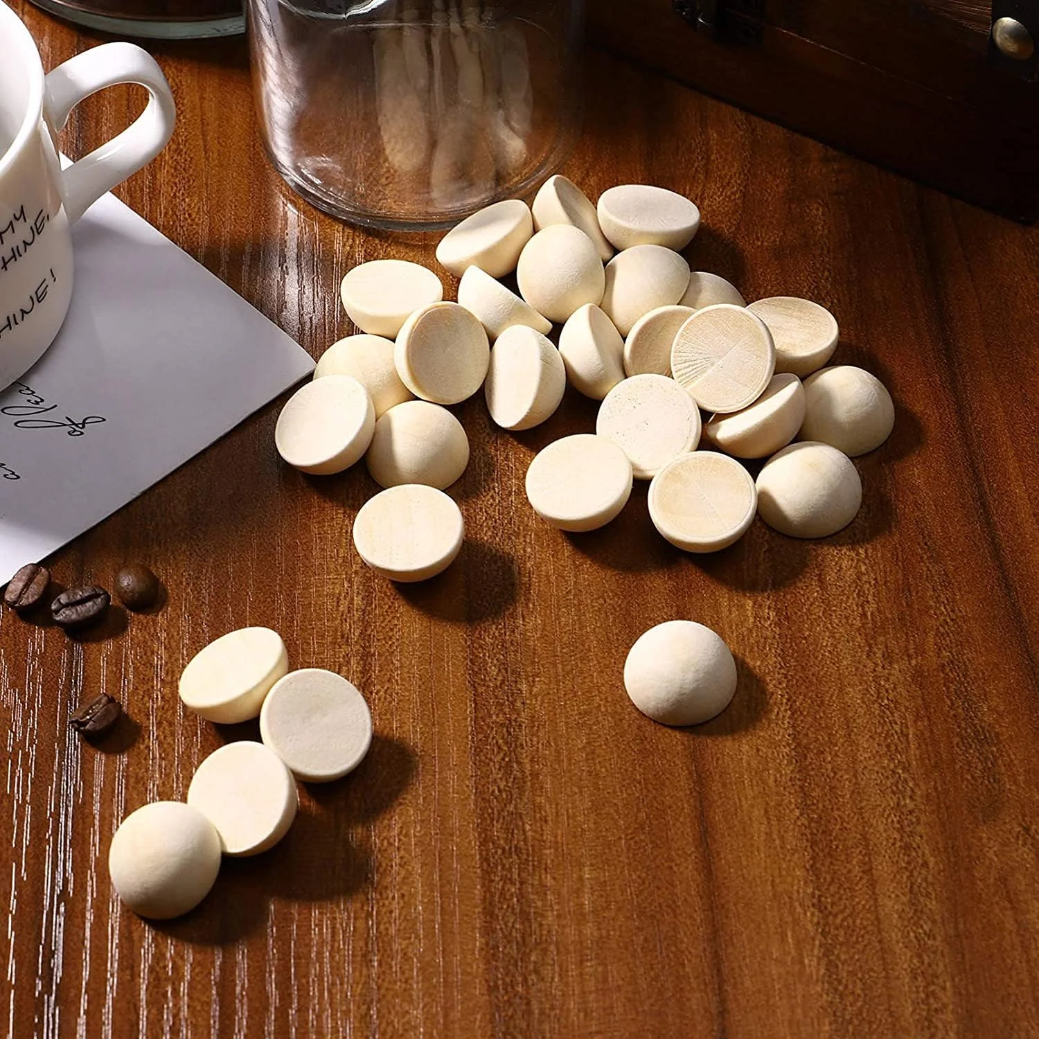 مهره های چوبی نیمه دایره ای DELFINO، توپ های چوبی نصفه ناتمام، توپ های صنایع دستی طبیعی 20 میلی متری، 100 عدد