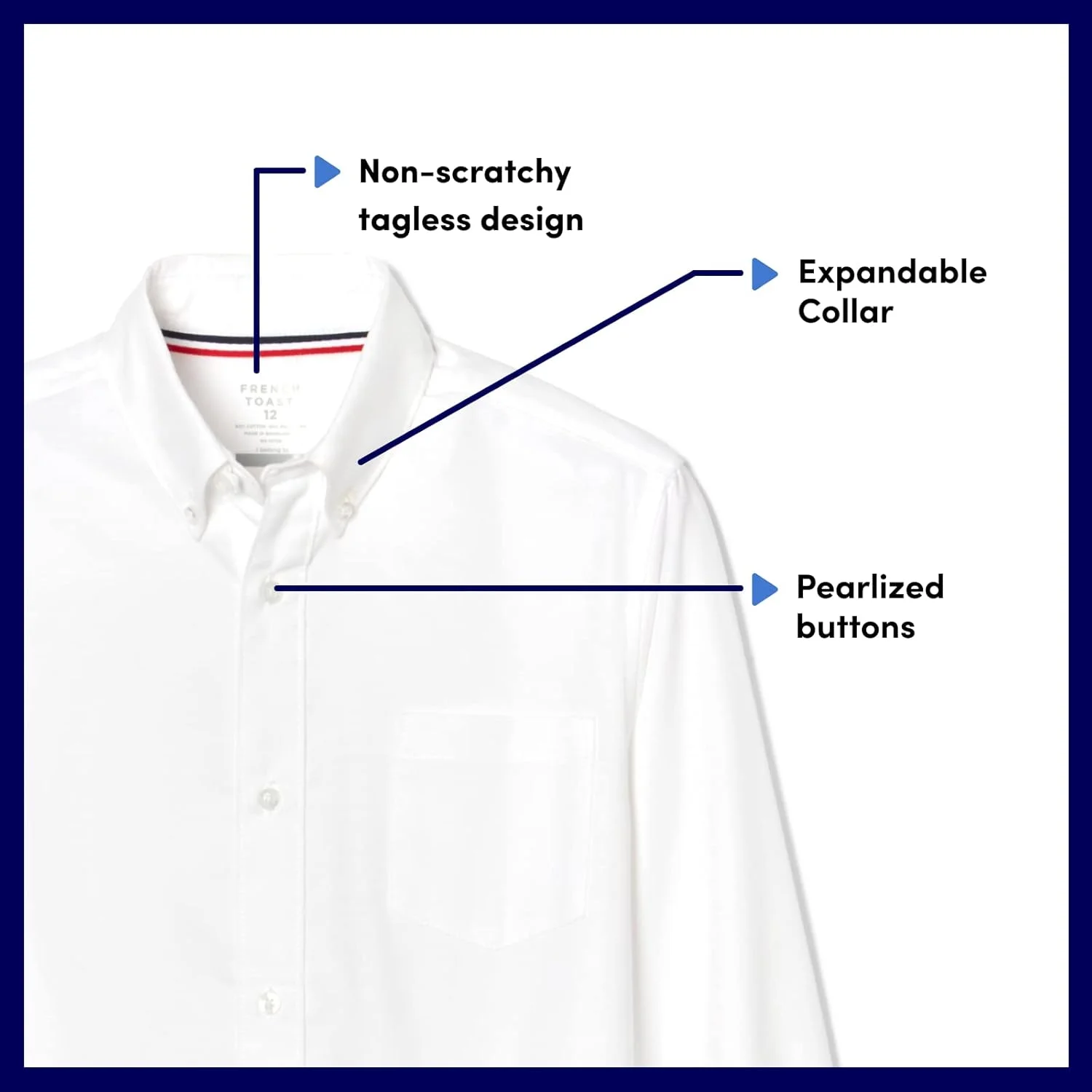 پیراهن آکسفورد آستین کوتاه پسرانه French Toast (استاندارد و بزرگ)