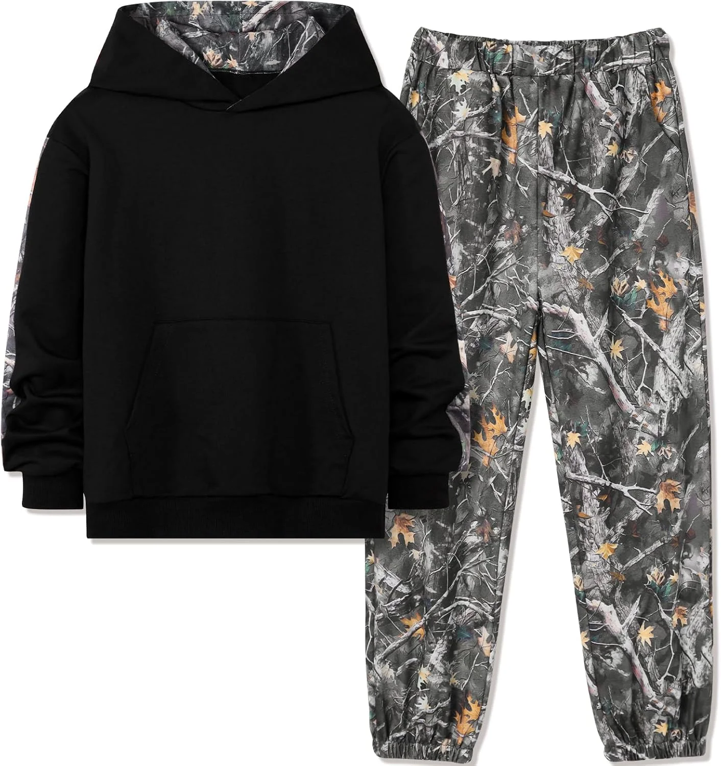 ست لباس پسرانه FoWear شامل هودی آستین بلند طرح برگ و شلوار گرمکن طرح استتار