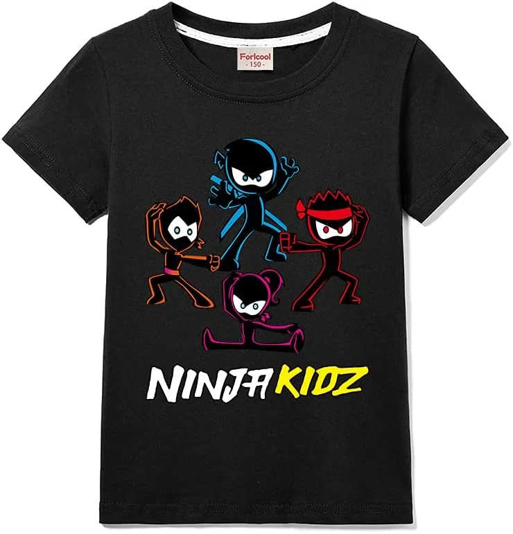 تی‌شرت آستین کوتاه غیررسمی پسرانه و دخترانه طرح نینجا کیدز، 100% پنبه مناسب کودکان