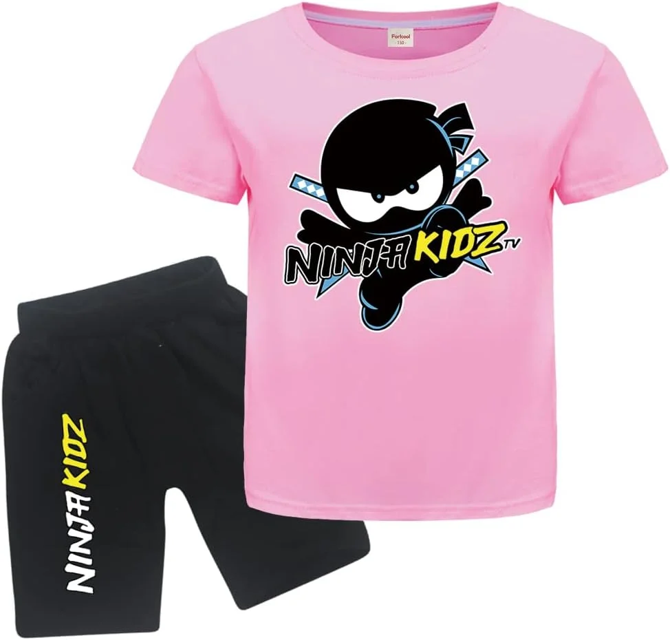 ست لباس تابستانی بچگانه شامل تیشرت و شلوارک 100% پنبه، مناسب پسران و دختران، مدل اسپرت و غیر رسمی، 2 تکه