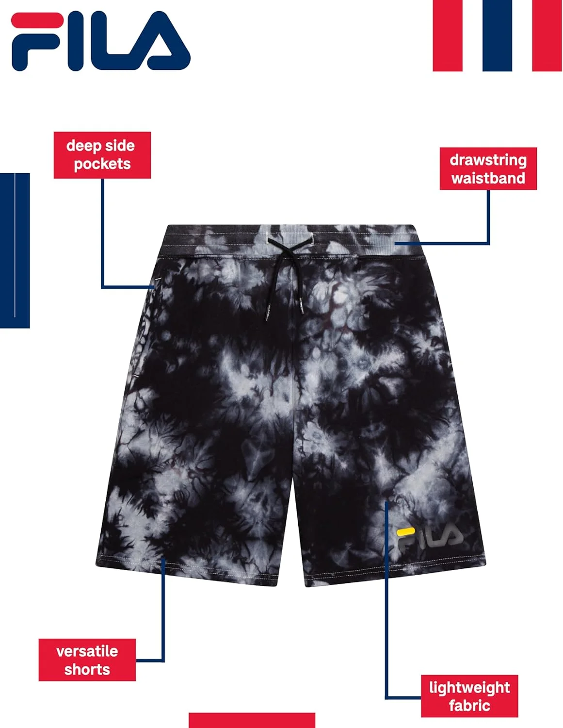 شلوارک ورزشی پسرانه فیلا - شلوارک بسکتبال و دویدن پشمی توری پسرانه با بند و جیب های جانبی (سایز: 10-20)