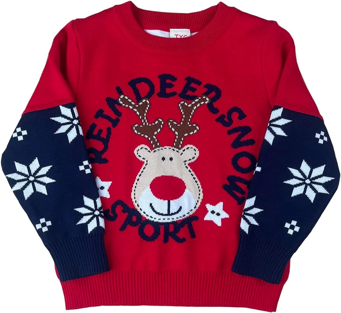ژاکت بافتنی بچه گانه پسرانه طرح کریسمس، پلیور طرح گوزن و بابانوئل، مناسب کودکان 2 تا 7 سال