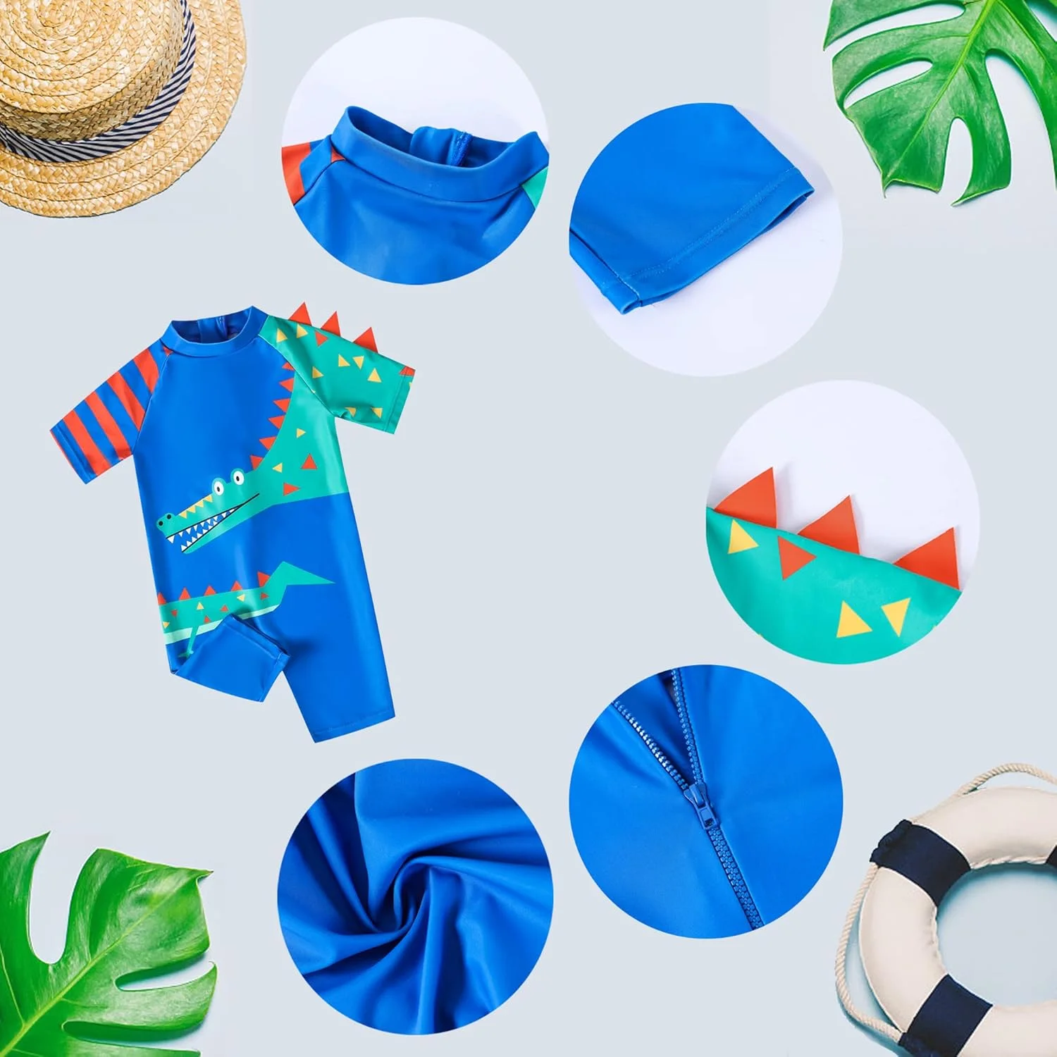 لباس شنای پسرانه آستین کوتاه محافظت در برابر آفتاب، لباس شنا یک تکه برای کودکان 18 ماهه تا 6 ساله، مناسب برای آموزش شنا، ساحل و استخر