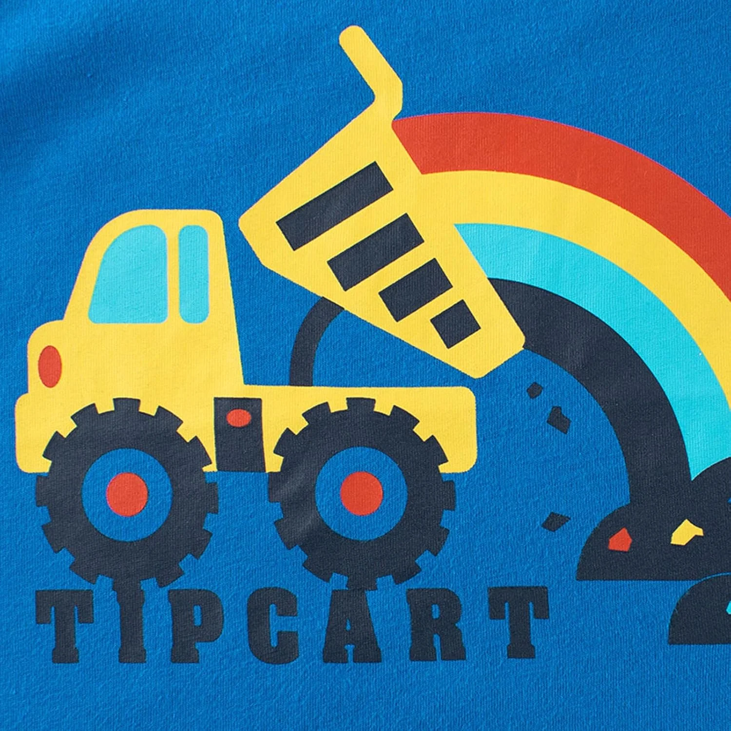 تی‌شرت پسرانه طرح بیل مکانیکی، پنبه‌ای آبی رنگین کمانی آستین کوتاه یقه گرد مناسب لباس تابستانی غیر رسمی