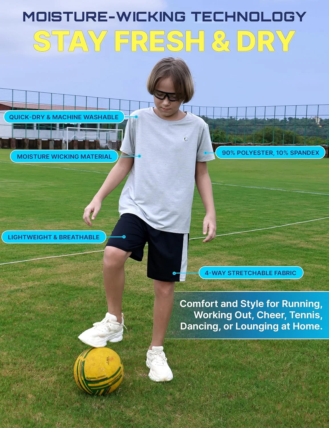 ست لباس پسرانه تی‌شرت یقه گرد آستین کوتاه و شلوارک ورزشی گشاد سایز 3 تا 16 (ست 4 تکه)