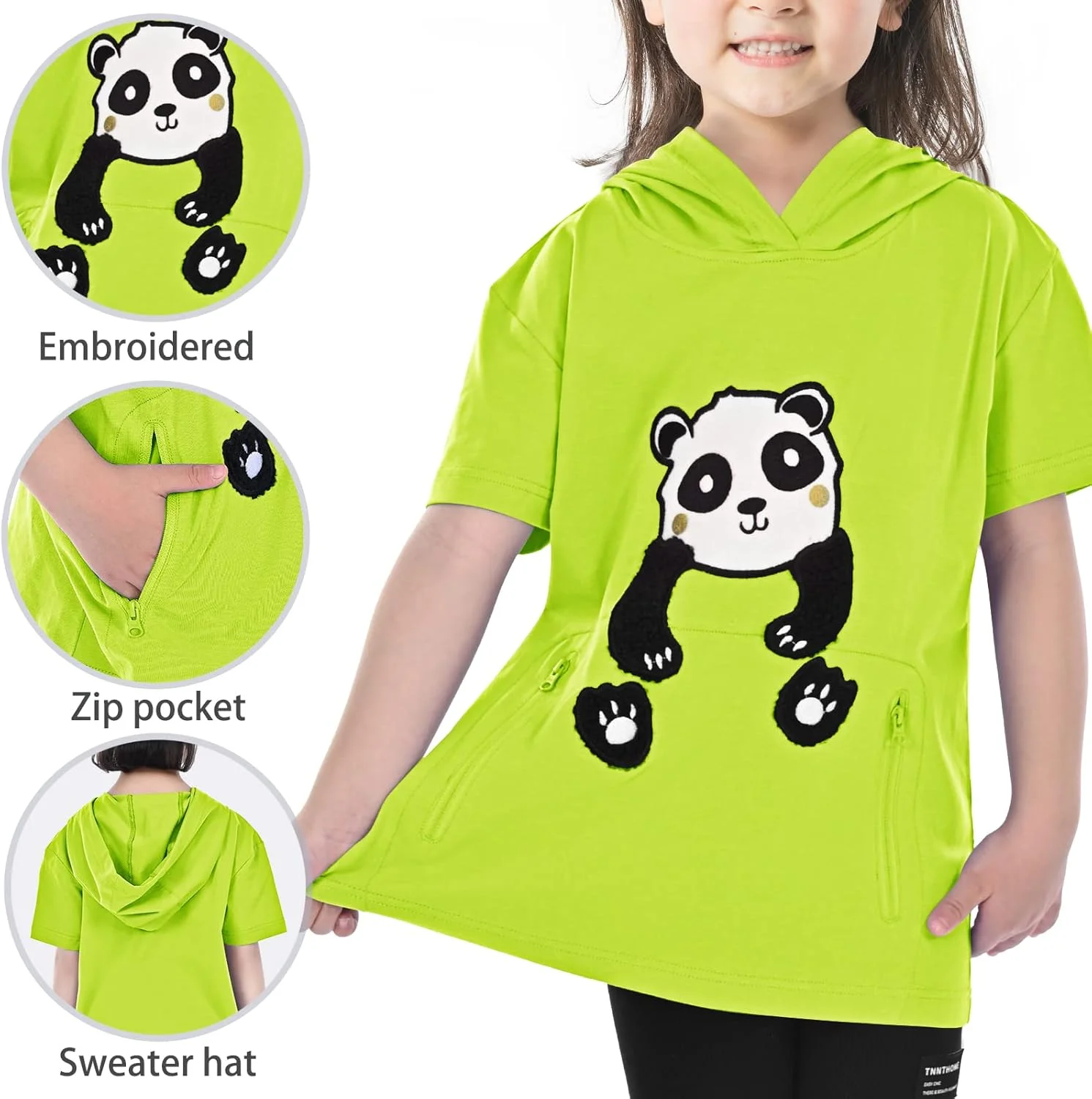 تی‌شرت پسرانه ENDIRAD با جیب زیپ‌دار، تی‌شرت پنبه‌ای طرح پاندا آستین کوتاه، هودی محافظت در برابر اشعه ماوراء بنفش
