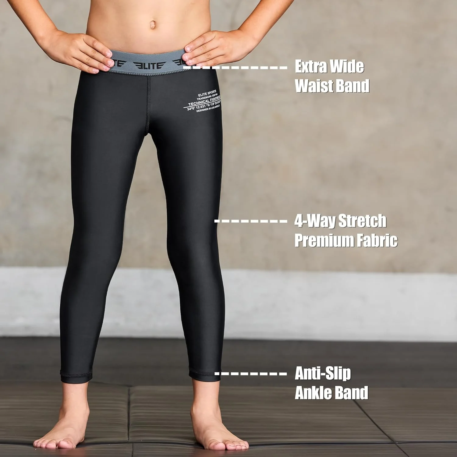 شلوار فشاری ورزشی پسرانه و بچگانه الیت اسپرت، ساق پوش و زیرلایه مناسب برای تمرینات ورزشی بسکتبال، فوتبال و ورزش های رزمی