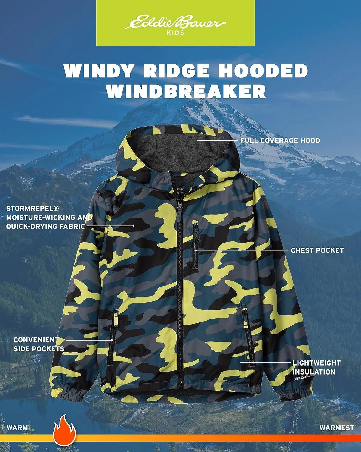 کت بچگانه ادی باور - بادگیر کلاه دار مقاوم در برابر آب و هوا برای پسران و دختران (سایز: XXS-XL)