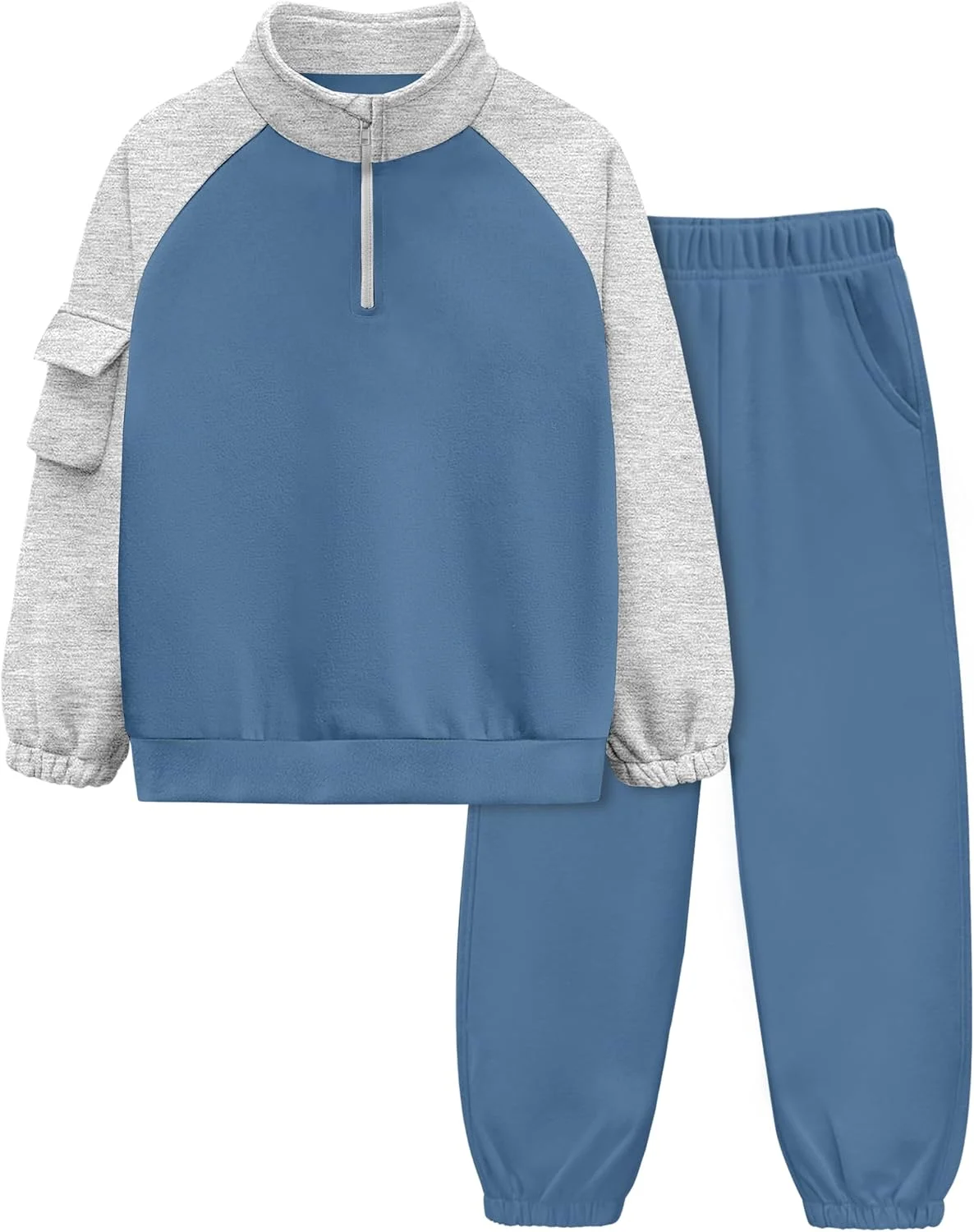 ست لباس پسرانه آDIRUN شامل بلوز آستین بلند یقه زیپ‌دار و شلوار جیب‌دار، طرح رنگی، مناسب پاییز و زمستان، سایز 6 تا 12 سال