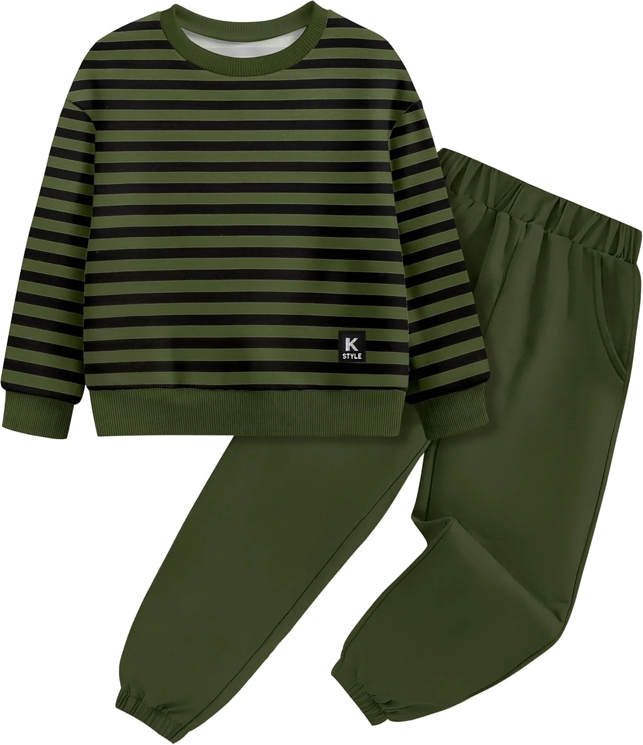 ست لباس پسرانه نوپا، بلوز آستین بلند راه راه و شلوار جاگر یکدست، مناسب 2 تا 5 سال