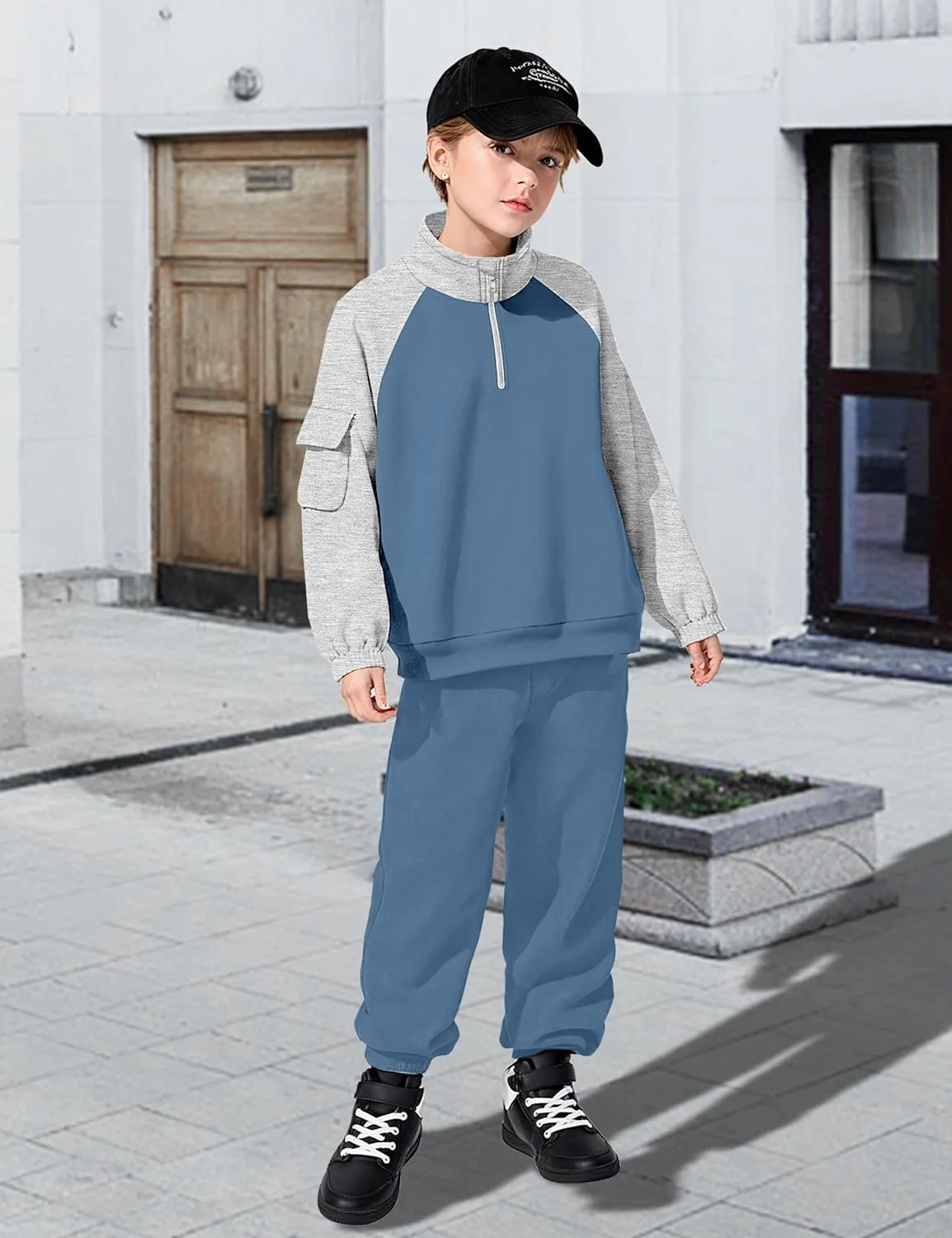 ست لباس پسرانه آDIRUN شامل بلوز آستین بلند یقه زیپ‌دار و شلوار جیب‌دار، طرح رنگی، مناسب پاییز و زمستان، سایز 6 تا 12 سال