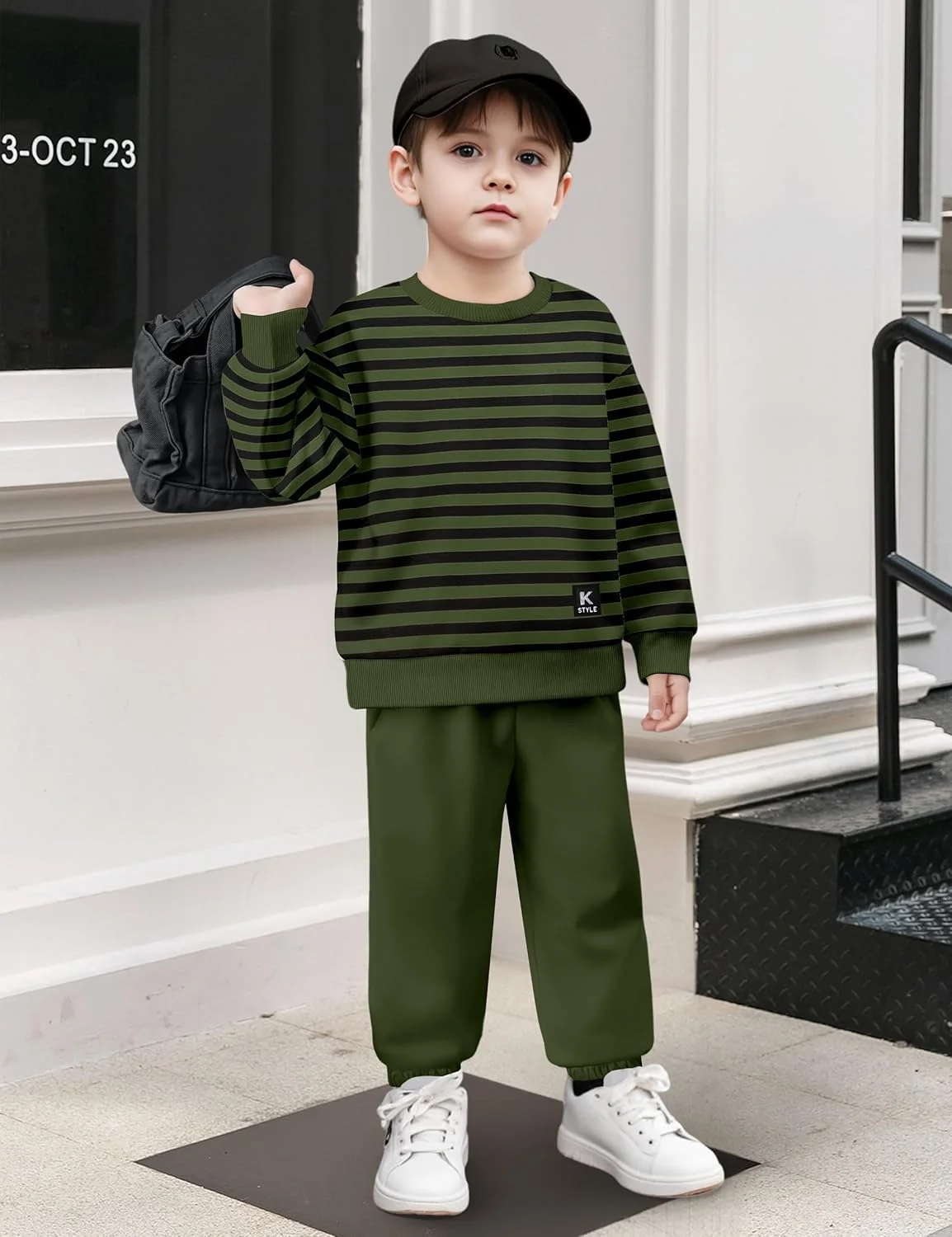 ست لباس پسرانه نوپا، بلوز آستین بلند راه راه و شلوار جاگر یکدست، مناسب 2 تا 5 سال