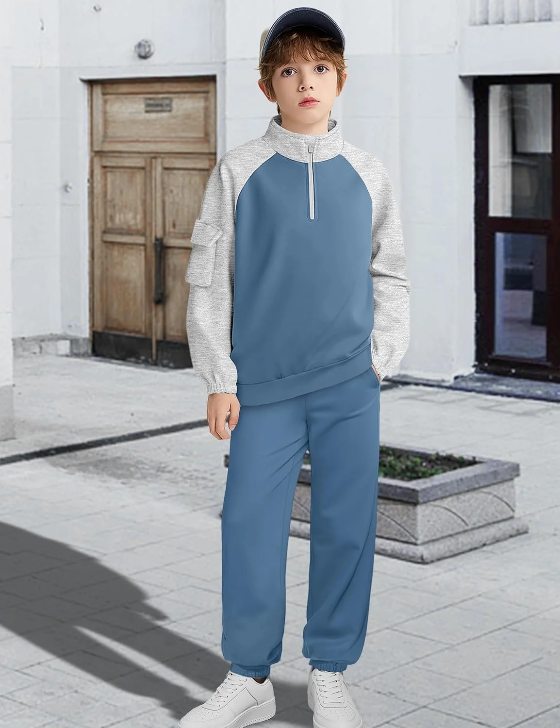 ست لباس پسرانه آDIRUN شامل بلوز آستین بلند یقه زیپ‌دار و شلوار جیب‌دار، طرح رنگی، مناسب پاییز و زمستان، سایز 6 تا 12 سال