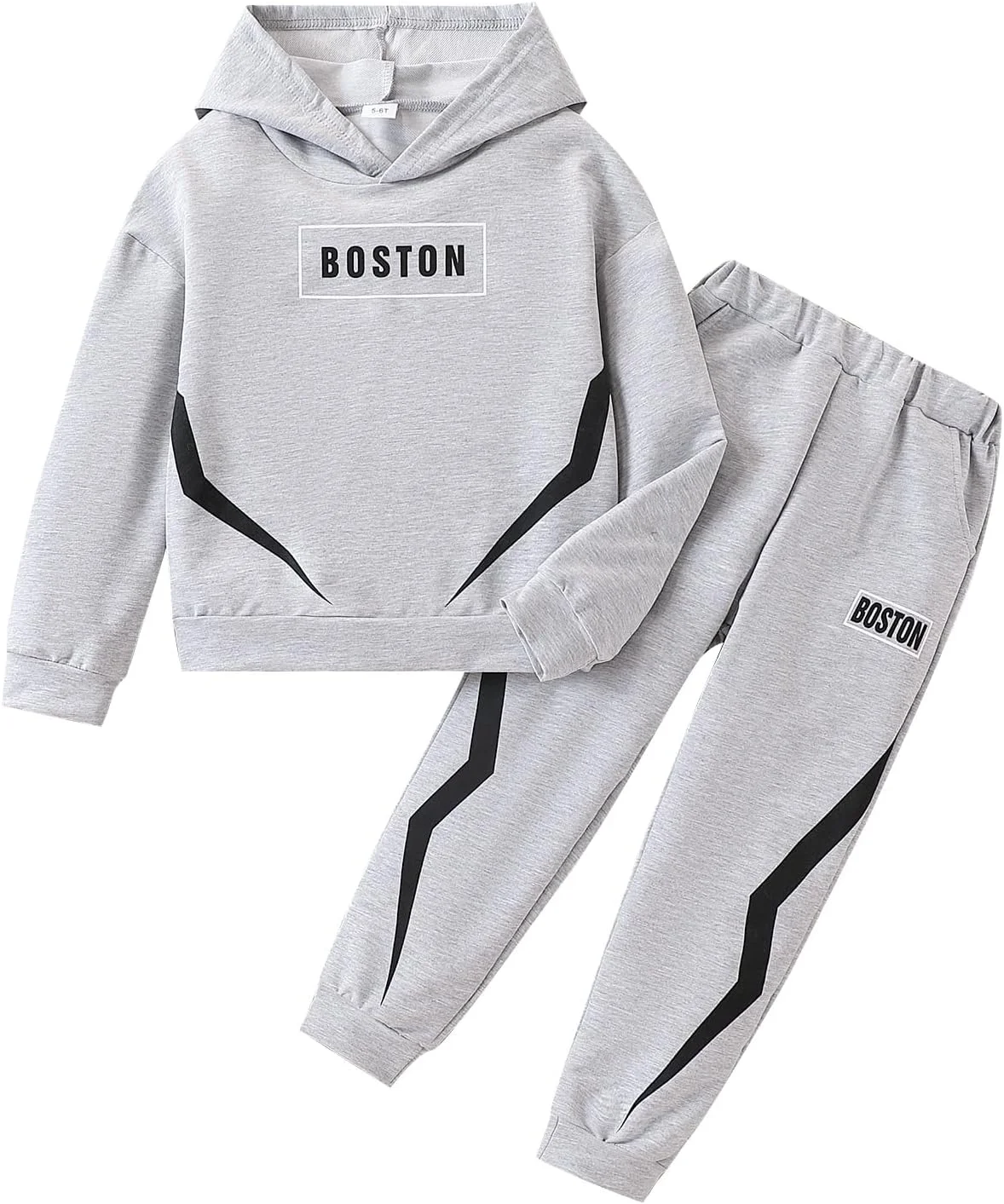 ست لباس دو تکه پسرانه یوکسینداکس مناسب پاییز و زمستان، هودی و شلوار طرح چاپی حروف و رنگی