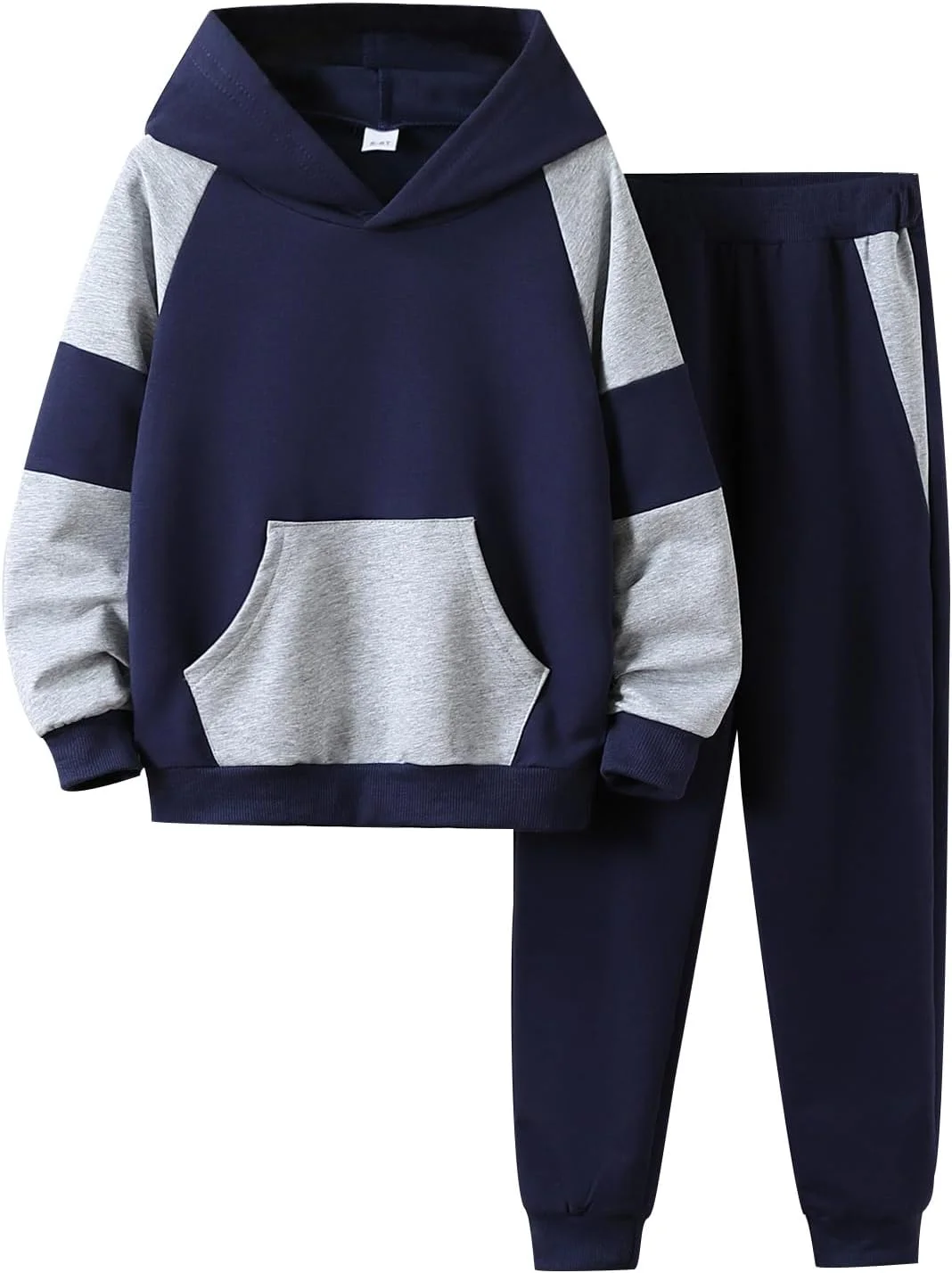 ست لباس پسرانه پاییزه و زمستانه شامل هودی آستین بلند کلاه دار با طرح رنگی و شلوار، مناسب برای پسران 5 تا 11 سال