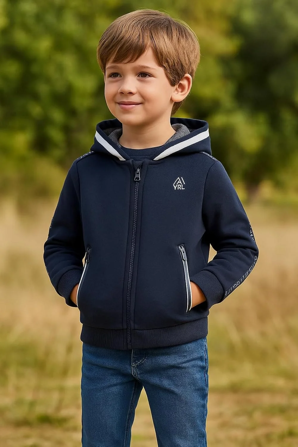 ژاکت کلاه دار زیپ دار بچه گانه مایورال - ژاکت نخی پاییزی، آبی یا بورگاندی، 3-9 سال