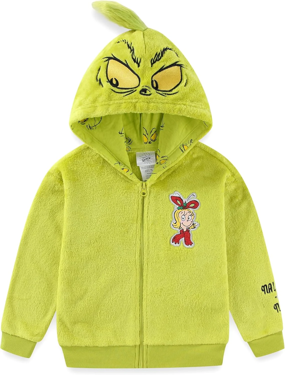 هودی پشمی زیپ‌دار پسرانه طرح گرینچ دکتر سوس، مناسب کودکان نوپا و بزرگ