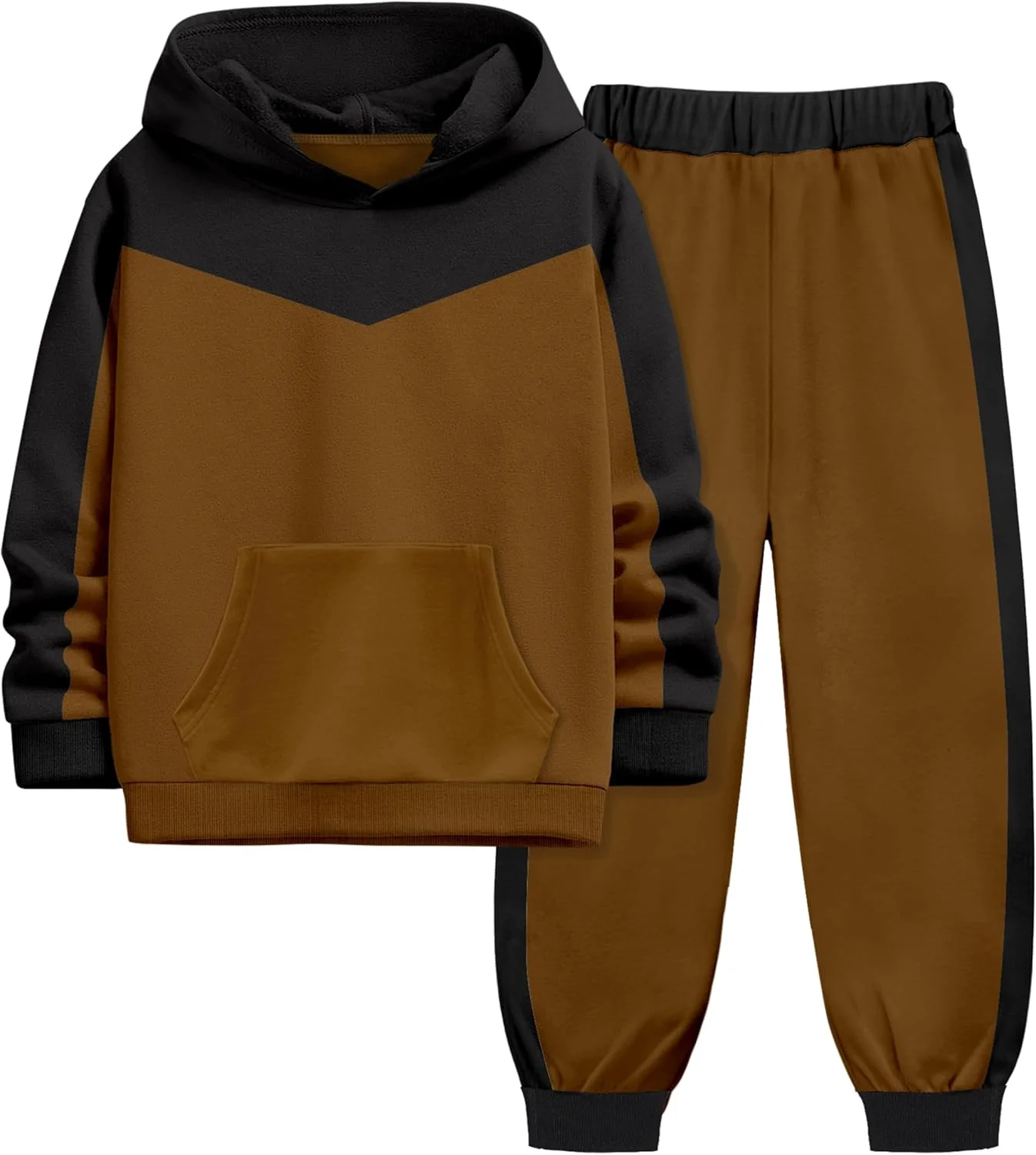 ست لباس پسرانه شامل هودی آستین بلند و شلوار، طرح رنگی، مناسب پاییز و زمستان، سایز 5 تا 10 سال