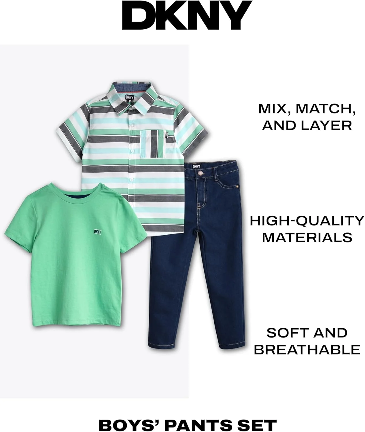 ست لباس پسرانه DKNY - شامل پیراهن آستین کوتاه دکمه دار، تیشرت و شلوار جین کشی - ست لباس برای پسران (2T-7)