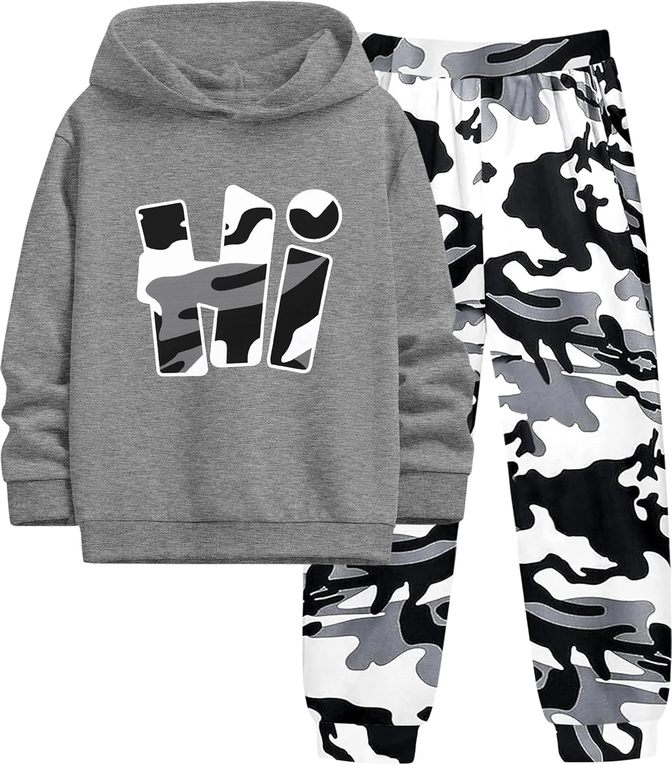 ست لباس پسرانه طرح ارتشی، هودی و شلوار با چاپ حروف، مناسب برای پسران ۷ تا ۱۴ سال