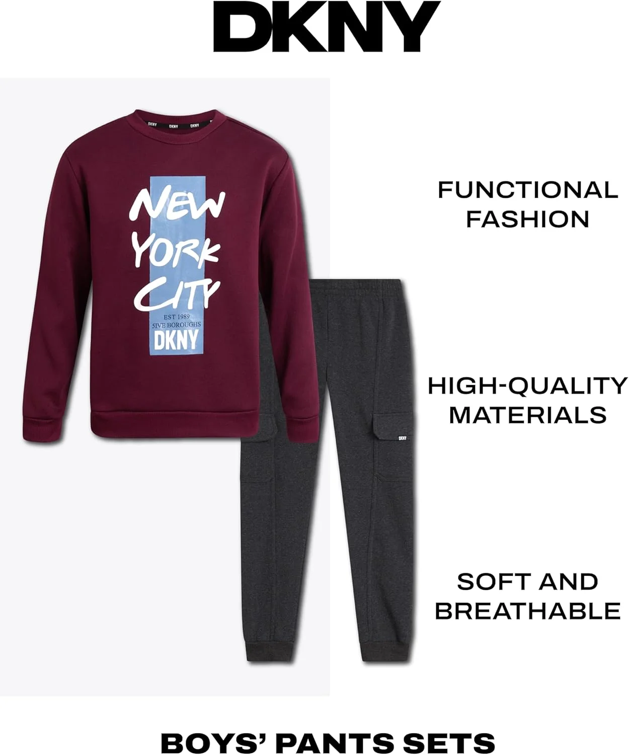 ست گرمکن ورزشی پسرانه DKNY - هودی و شلوار گرمکن پشمی فوق العاده نرم دو تکه برای پسران (4-12)