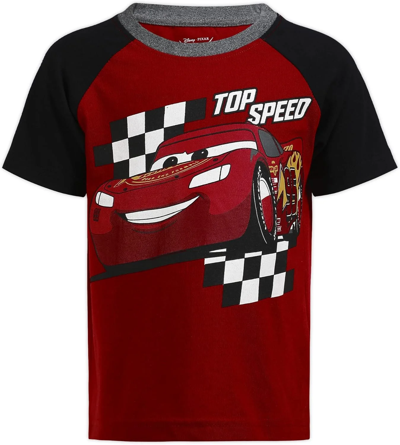 ست تی‌شرت آستین کوتاه و شلوارک پسرانه طرح مک‌کوئین از انیمیشن ماشین‌ها، مناسب کودکان نوپا و خردسال - قرمز/طوسی