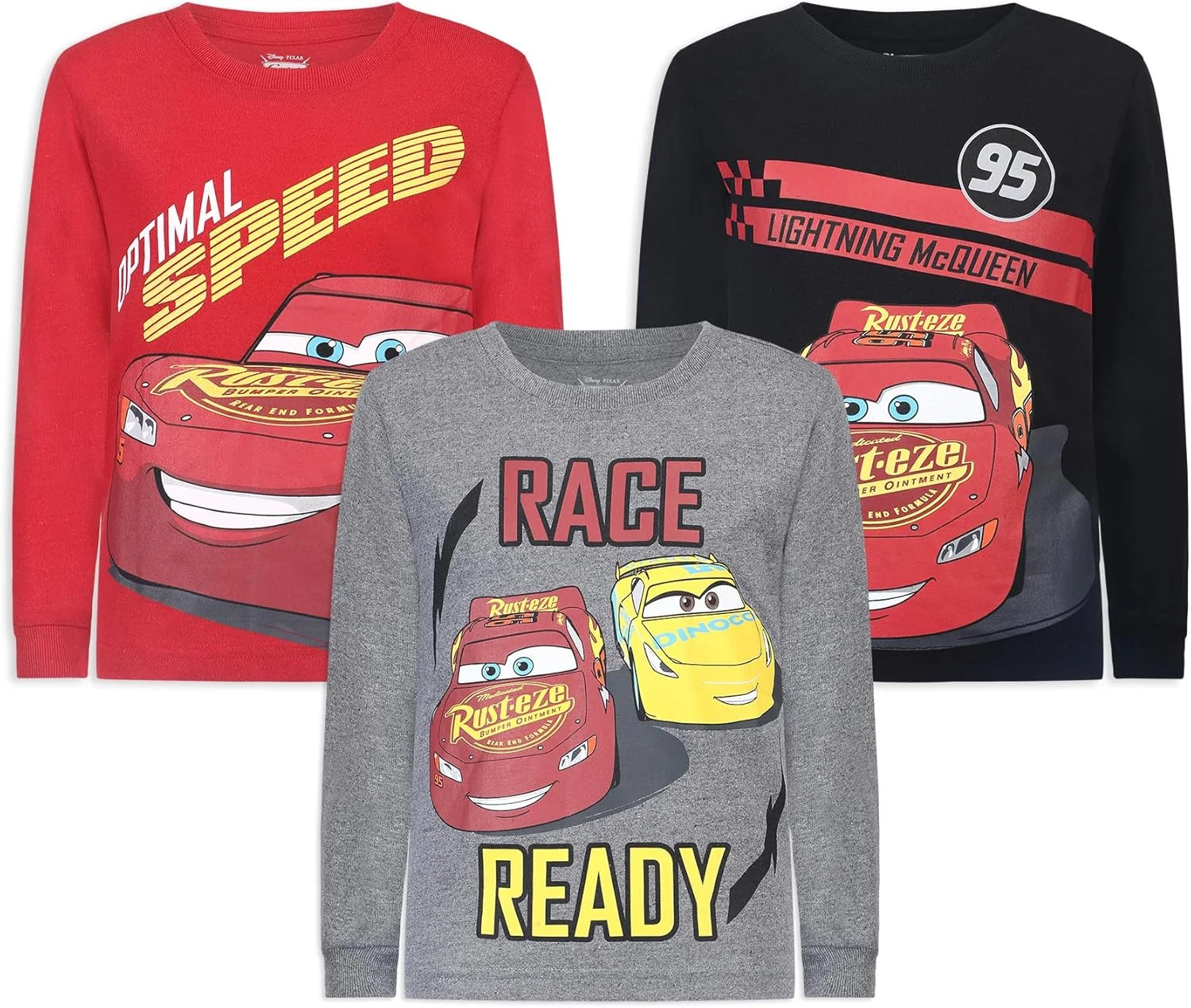 ست 3 تایی تی شرت آستین بلند پسرانه دیزنی کارز مدل لایتنینگ مک کوئین برای کودکان نوپا و خردسال