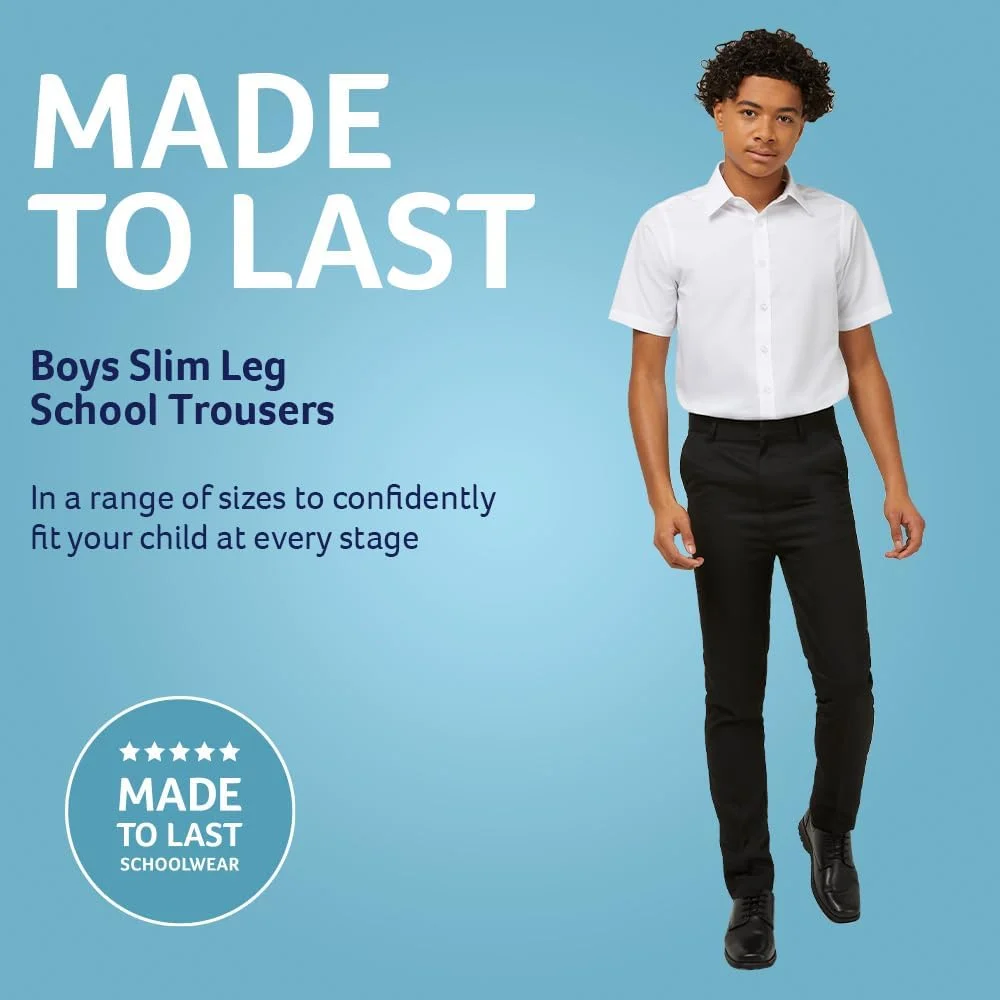 شلوار مدرسه ای مشکی پسرانه Trutex Basics، بسته 2 عددی (3-12 سال)، شلوار مدرسه ای پسرانه پاچه باریک، شلوار مدرسه ای پسرانه نوجوان، شلوار پسرانه بادوام و شیک - لباس فرم مدرسه اصل