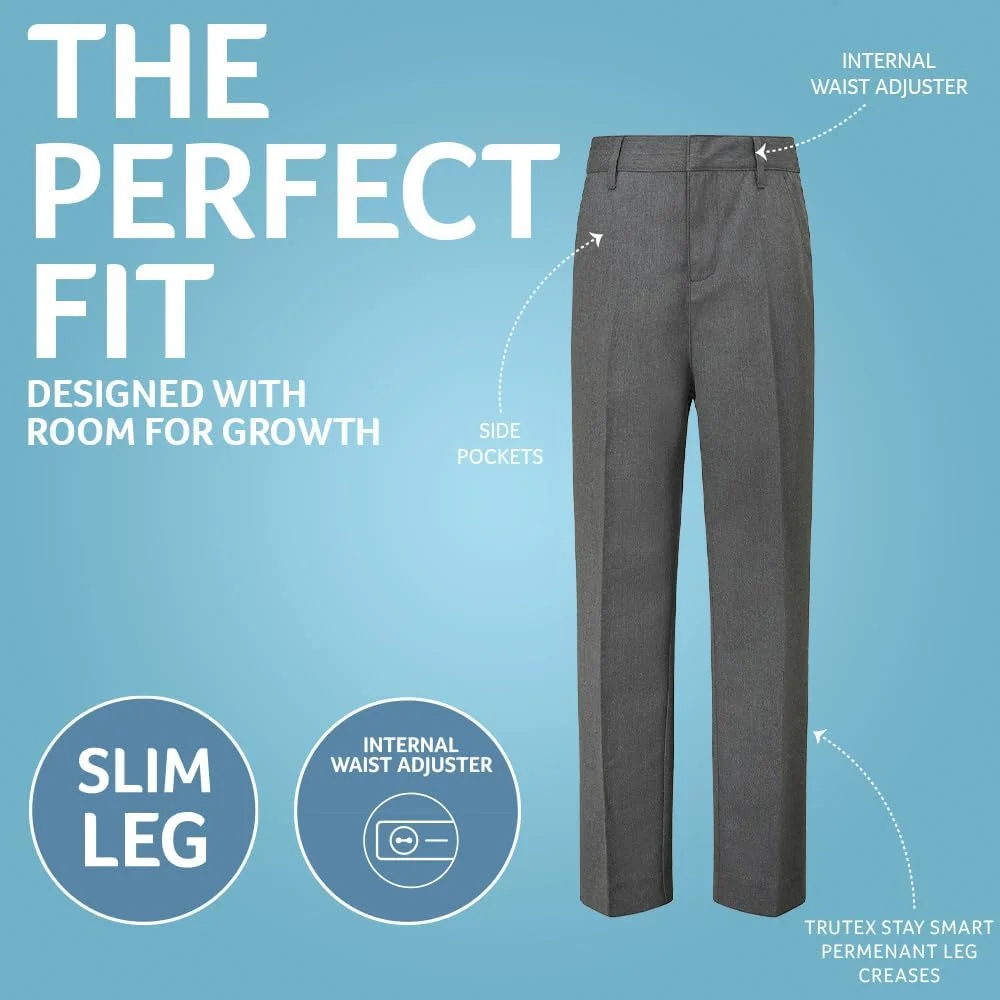 شلوار مدرسه ای مشکی پسرانه Trutex Basics، بسته 2 عددی (3-12 سال)، شلوار مدرسه ای پسرانه پاچه باریک، شلوار مدرسه ای پسرانه نوجوان، شلوار پسرانه بادوام و شیک - لباس فرم مدرسه اصل