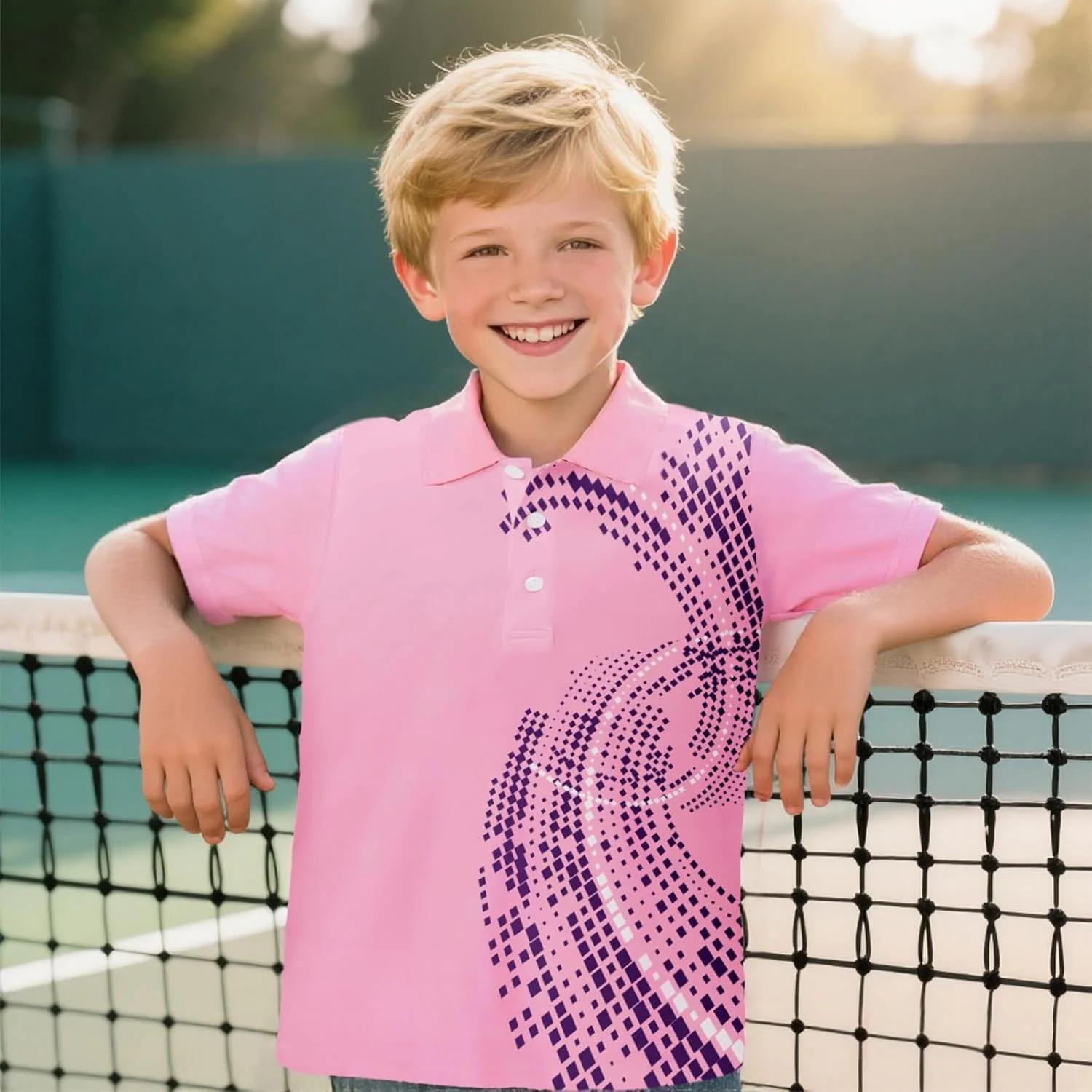 پولوشرت پسرانه طرح‌دار آستین کوتاه شیک با قابلیت جذب رطوبت و محافظت در برابر اشعه ماوراء بنفش 30+ مناسب برای گلف، سایز 7 تا 16 سال
