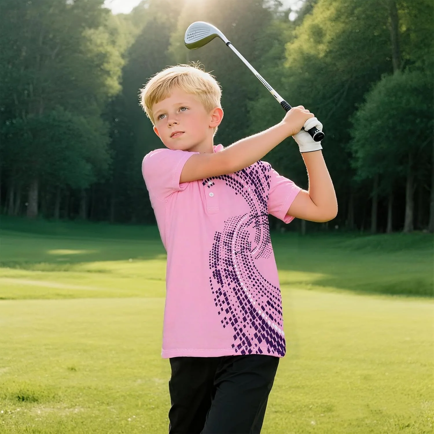 پولوشرت پسرانه طرح‌دار آستین کوتاه شیک با قابلیت جذب رطوبت و محافظت در برابر اشعه ماوراء بنفش 30+ مناسب برای گلف، سایز 7 تا 16 سال