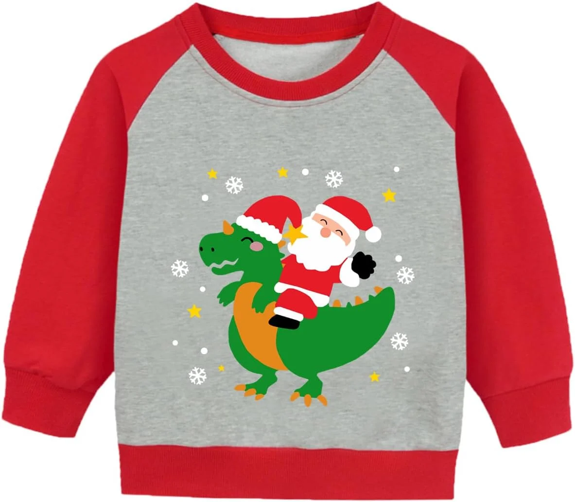 DDSOL پلیور آستین بلند پسرانه طرح کریسمس، بابانوئل، گوزن شمالی، مناسب کودکان 2 تا 7 سال