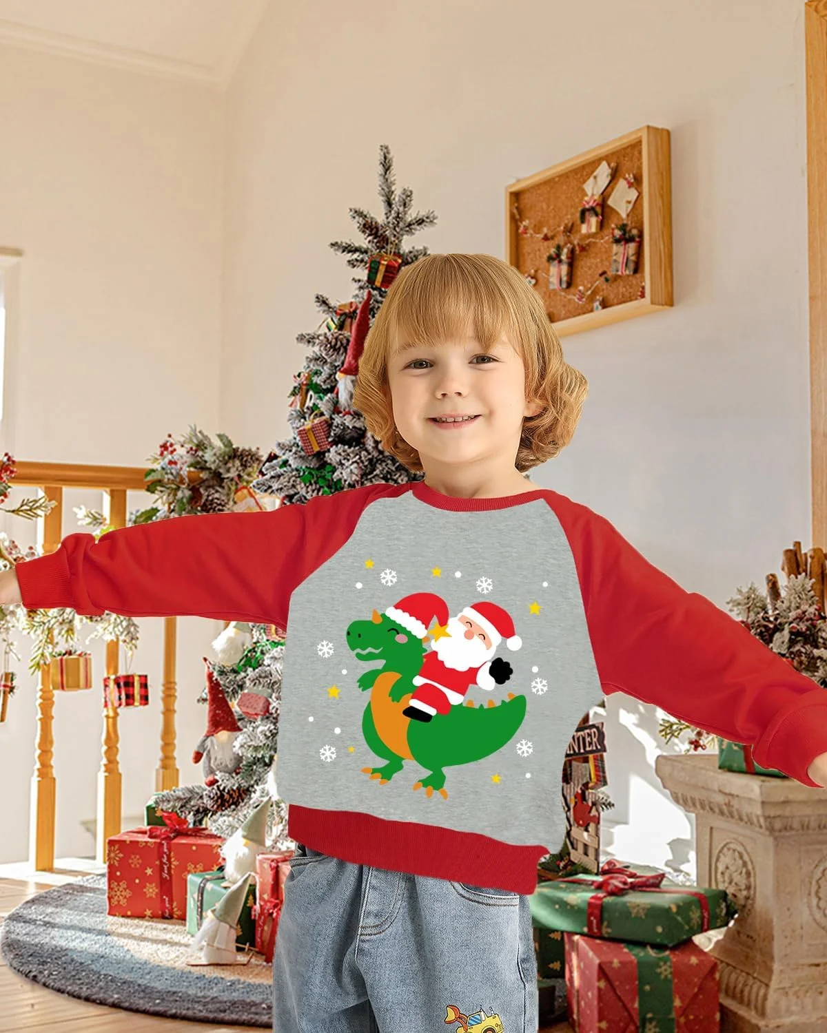 DDSOL پلیور آستین بلند پسرانه طرح کریسمس، بابانوئل، گوزن شمالی، مناسب کودکان 2 تا 7 سال