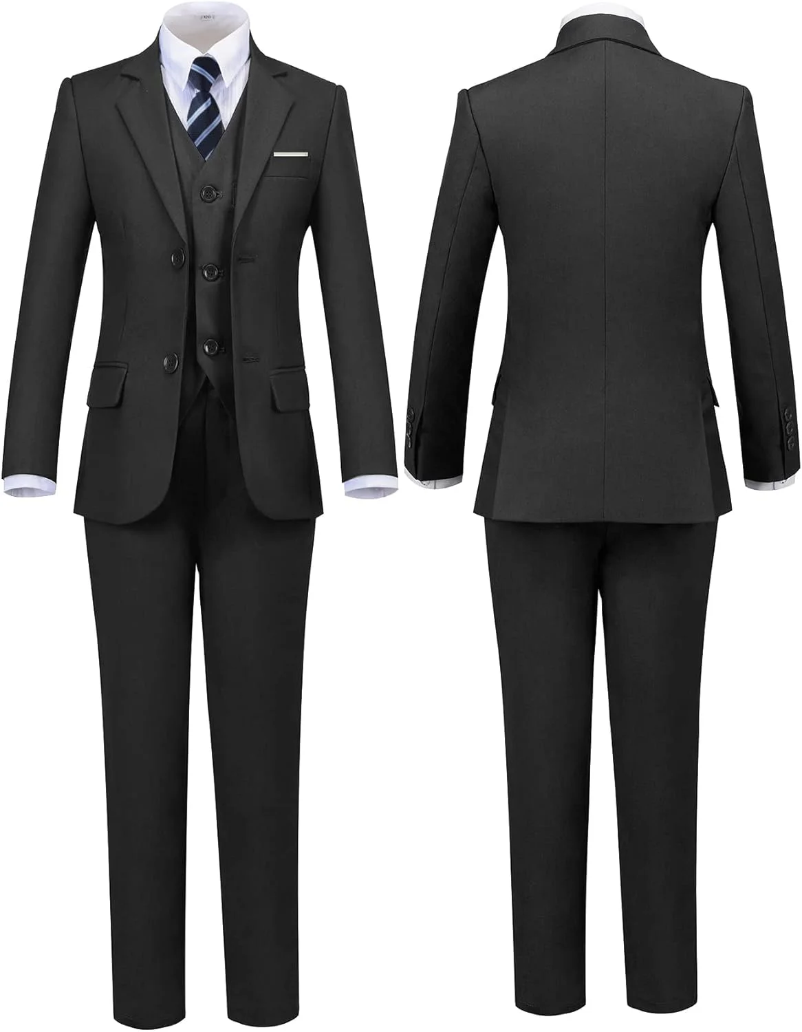 ست کت و شلوار مشکی پسرانه، مدل اسلیم فیت رسمی، مناسب کودکان و نوجوانان، شامل 7 تکه: جلیقه، شلوار، کت، به همراه اکسسوری ست کت و شلوار مشکی پسرانه، مدل اسلیم فیت رسمی، مناسب کودکان و نوجوانان، شامل 7 تکه: جلیقه، شلوار، کت، به همراه اکسسوری