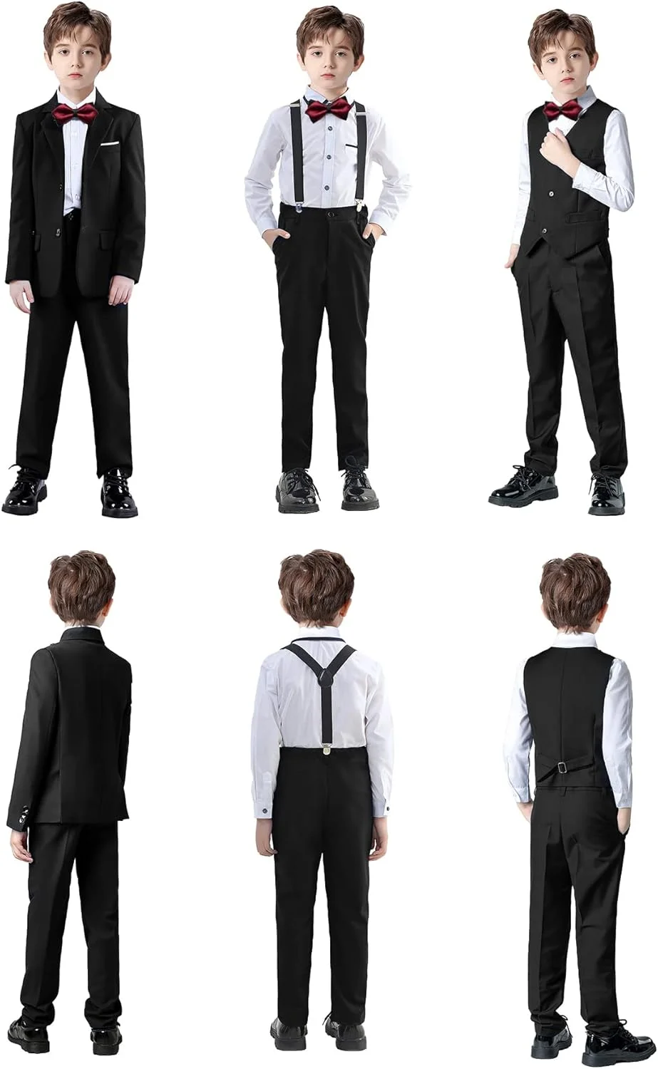 ست کت و شلوار مشکی پسرانه، مدل اسلیم فیت رسمی، مناسب کودکان و نوجوانان، شامل 7 تکه: جلیقه، شلوار، کت، به همراه اکسسوری ست کت و شلوار مشکی پسرانه، مدل اسلیم فیت رسمی، مناسب کودکان و نوجوانان، شامل 7 تکه: جلیقه، شلوار، کت، به همراه اکسسوری