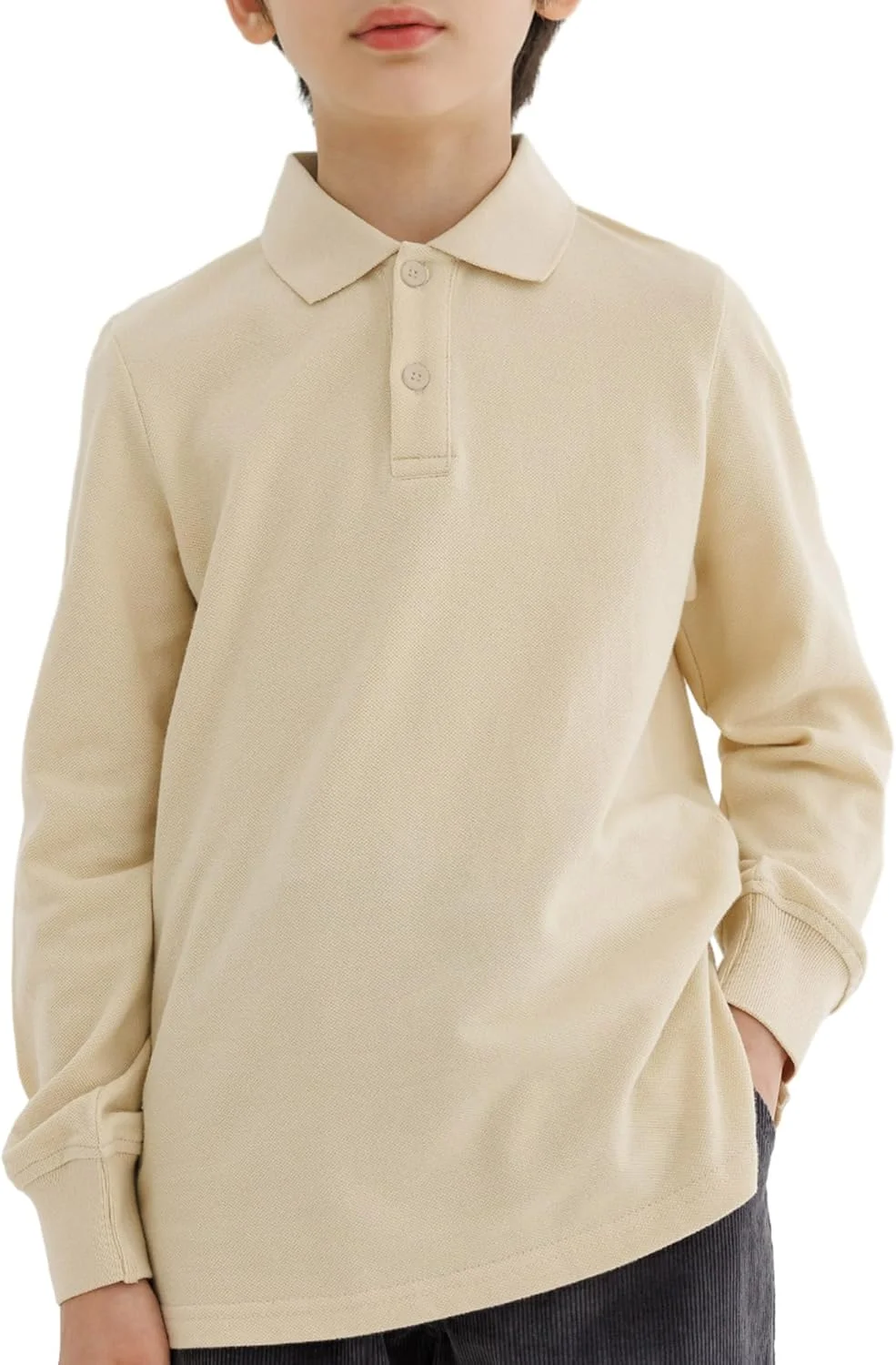 پلیور آستین بلند پسرانه CUNYI، تیشرت یقه دار پنبه ای مناسب لباس فرم مدرسه