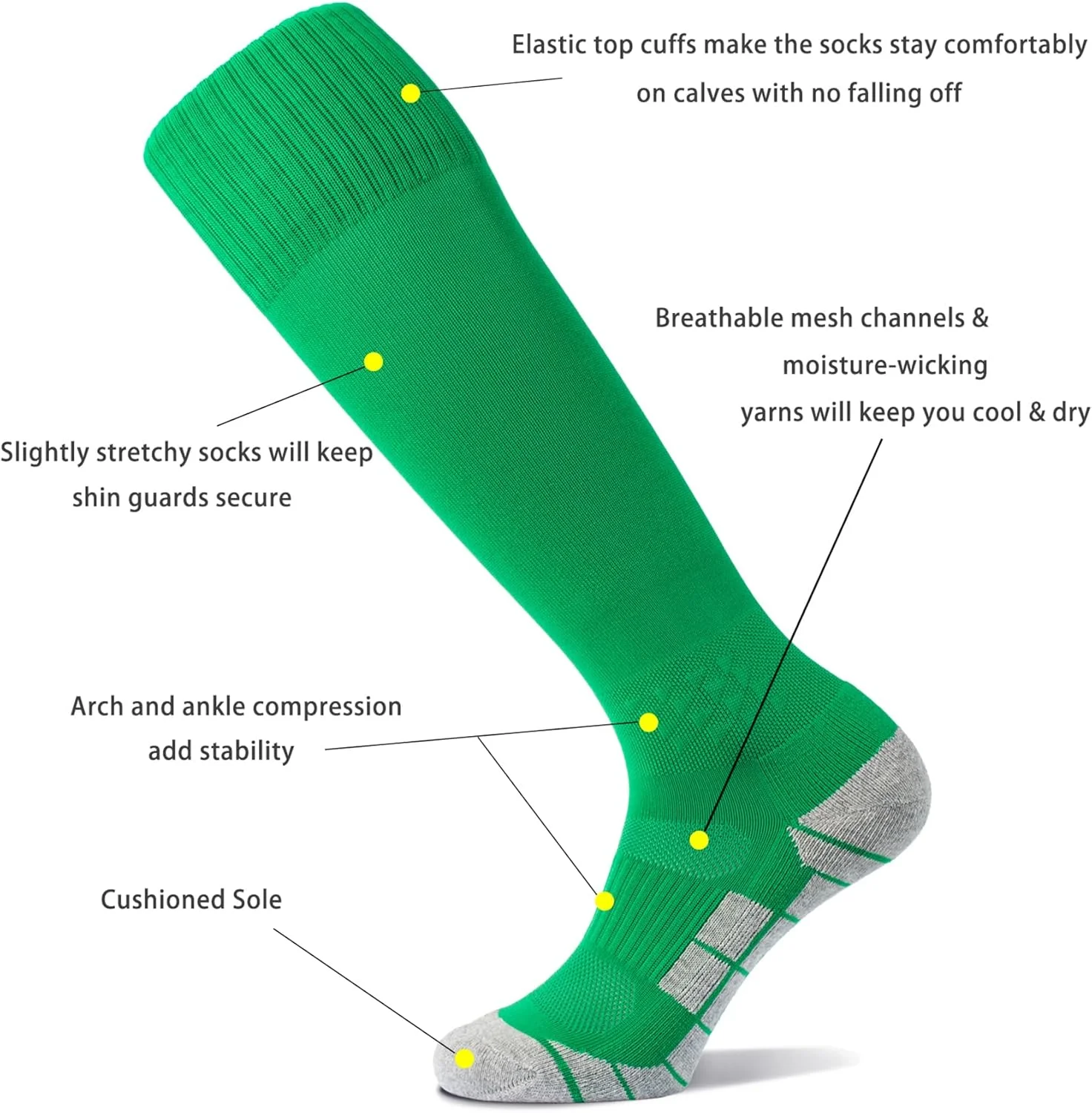 جوراب ساق بلند فوتبال CWVLC (1/3/5 جفت) جوراب های خدمه ای برای بزرگسالان و نوجوانان