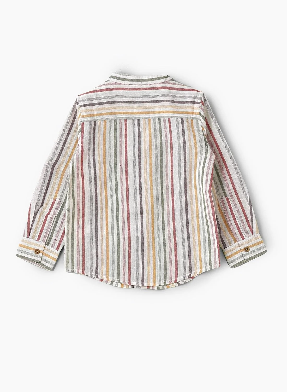 پیراهن پسرانه بافت پنبه ای راه راه یقه ماندارین