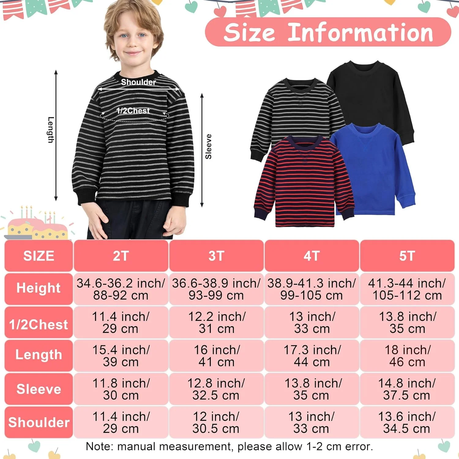 ست 4 عددی تیشرت آستین بلند پسرانه Cooraby، راه راه و ساده، تیشرت های نخی نرم برای کودکان