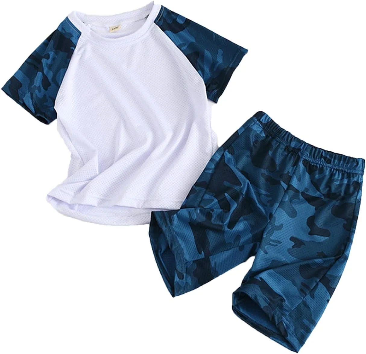 ست لباس ورزشی پسرانه و دخترانه Coralup، تاپ و شلوارک استتار 2 تکه، 4 رنگ، سایز 2 تا 13 سال