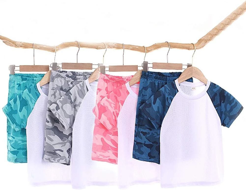 ست لباس ورزشی پسرانه و دخترانه Coralup، تاپ و شلوارک استتار 2 تکه، 4 رنگ، سایز 2 تا 13 سال