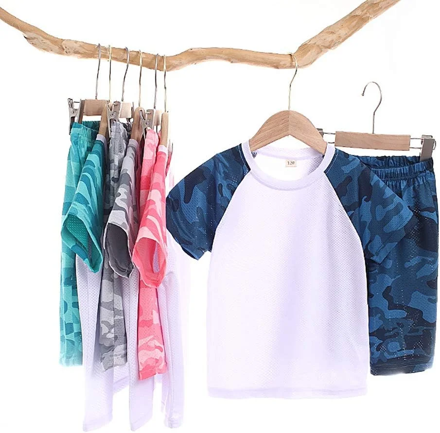 ست لباس ورزشی پسرانه و دخترانه Coralup، تاپ و شلوارک استتار 2 تکه، 4 رنگ، سایز 2 تا 13 سال