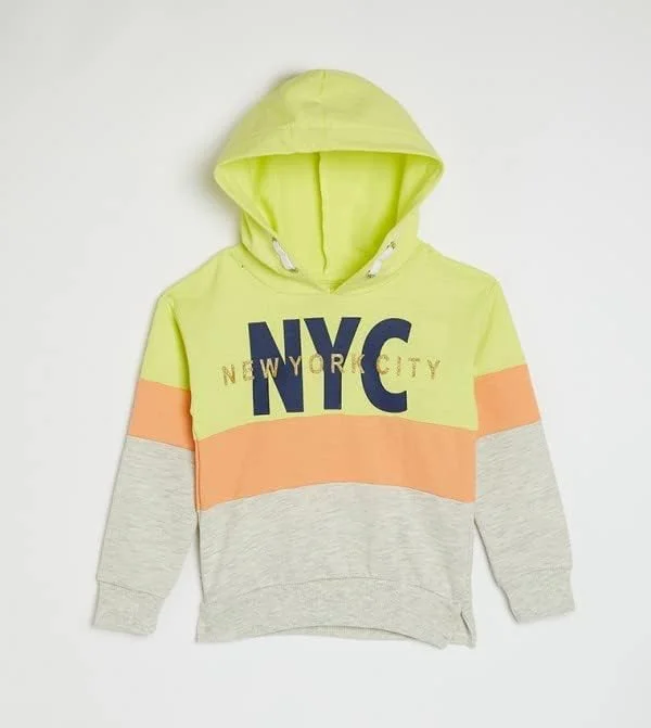 هودی بچگانه رنگی نئون طرح دار سایز 7-8 سال زرد